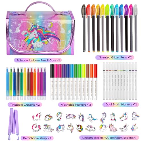 Unicorn Art Kit with Scented Pens, Pencil Case & 48 Drawing Tools