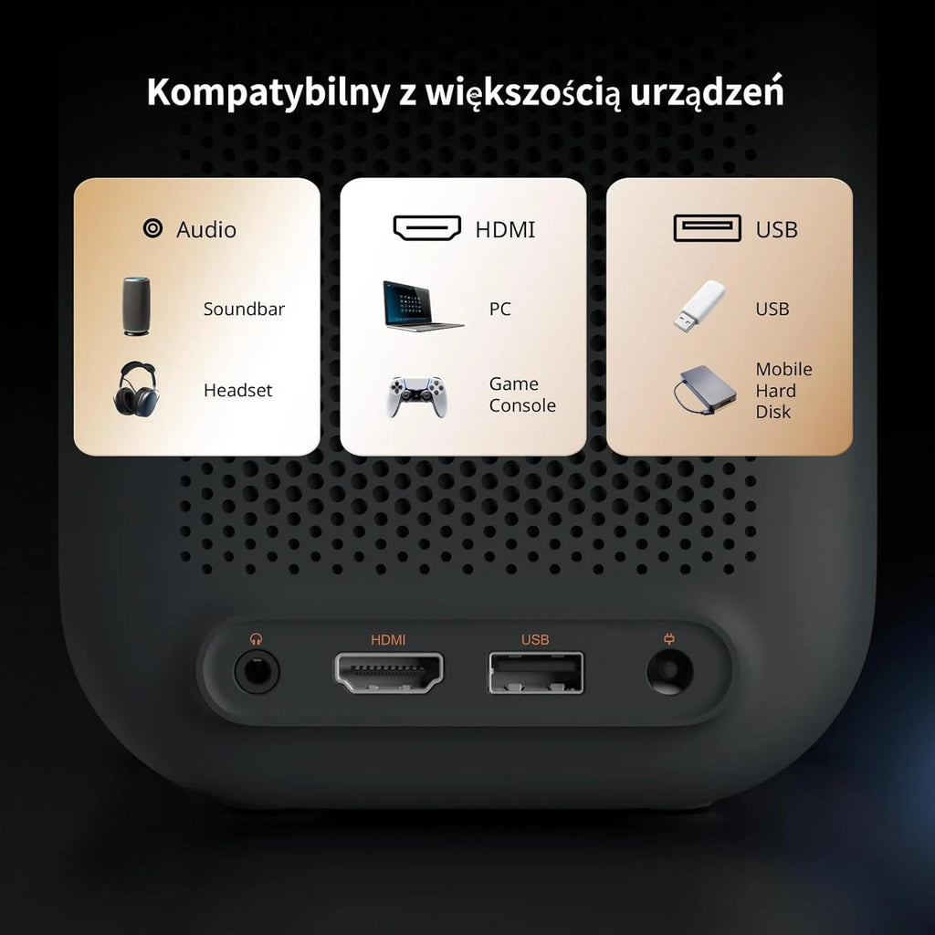WEMAX Inteligentny Projektor Google TV 1080P Full HD, Obsługa 4K, 320 ISO Lm, MEMC Płynność na Mecze 2026, Auto Focus i Keystone, Omijanie Przeszkód, HDR10, Dolby Audio, WiFi 5G, Bluetooth