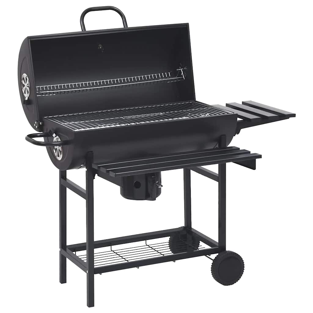 2026 Grill z kółkami i półkami, czarny, stalowy, 115 x 85 x 95 cm, grill zewnętrzny