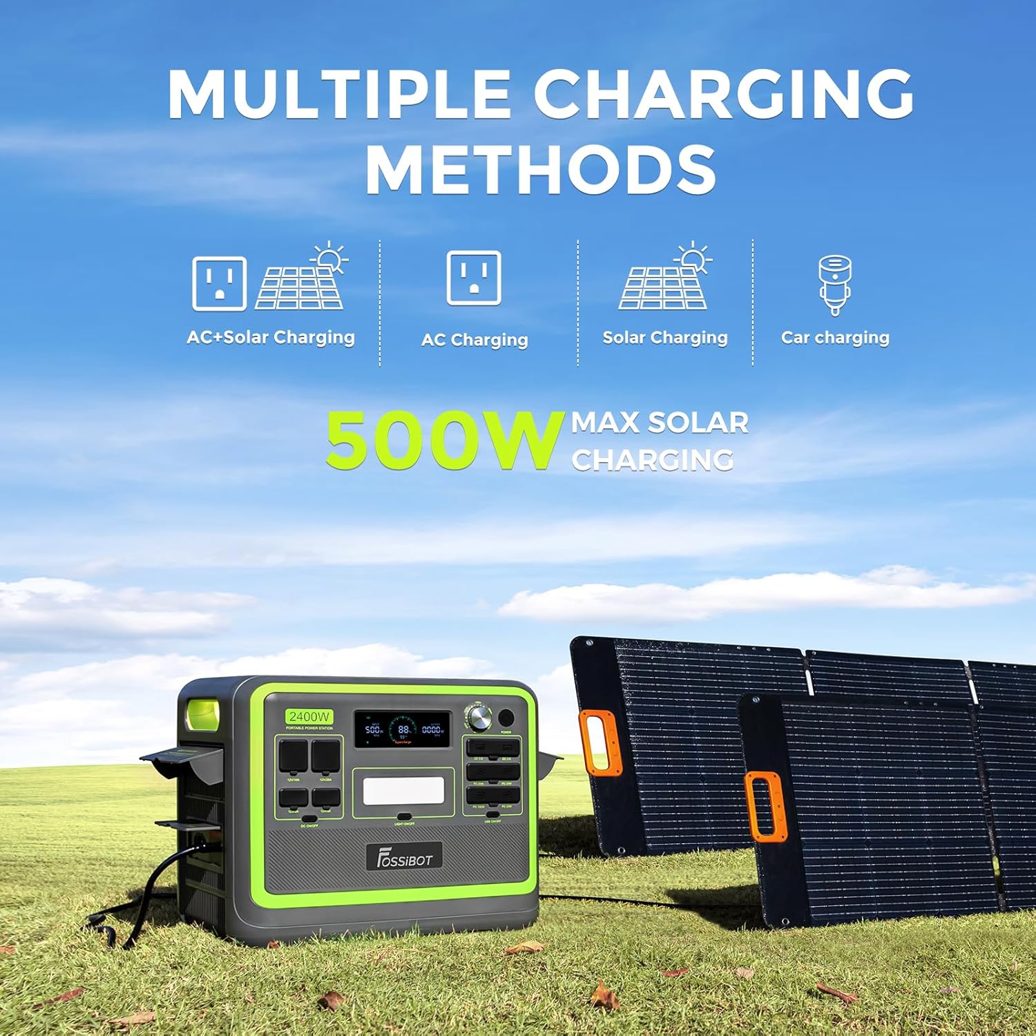 FOSSiBOT F2400 Generator solarny, 2048 Wh LiFePO4 akumulator zapasowy z wyjściami 24000 W AC (4600 W Peak)