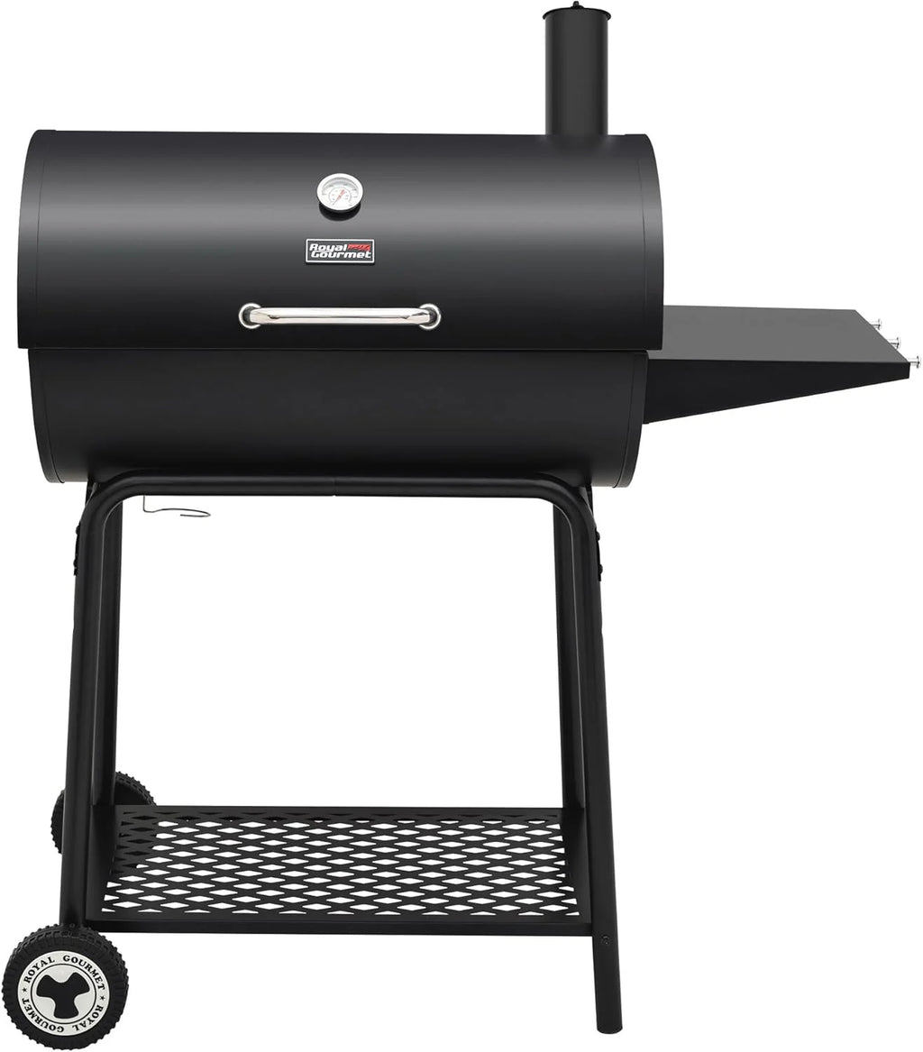 2026 Royal Gourmet CC1830 30-calowy grill węglowy ze stolikiem bocznym, grill zewnętrzny o powierzchni do gotowania 627 cali kwadratowych do ogrodu, na patio i na imprezy, czarny