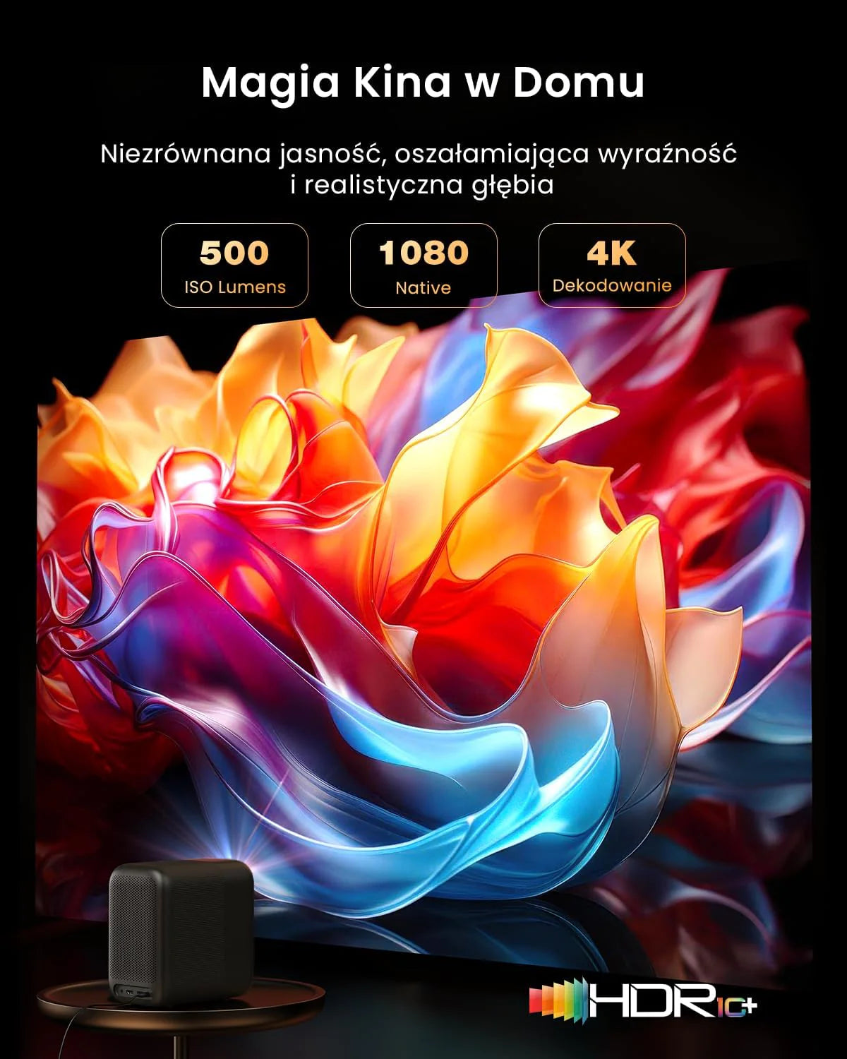 WEMAX Inteligentny Projektor Google TV 1080P Full HD, Obsługa 4K, 320 ISO Lm, MEMC Płynność na Mecze 2026, Auto Focus i Keystone, Omijanie Przeszkód, HDR10, Dolby Audio, WiFi 5G, Bluetooth