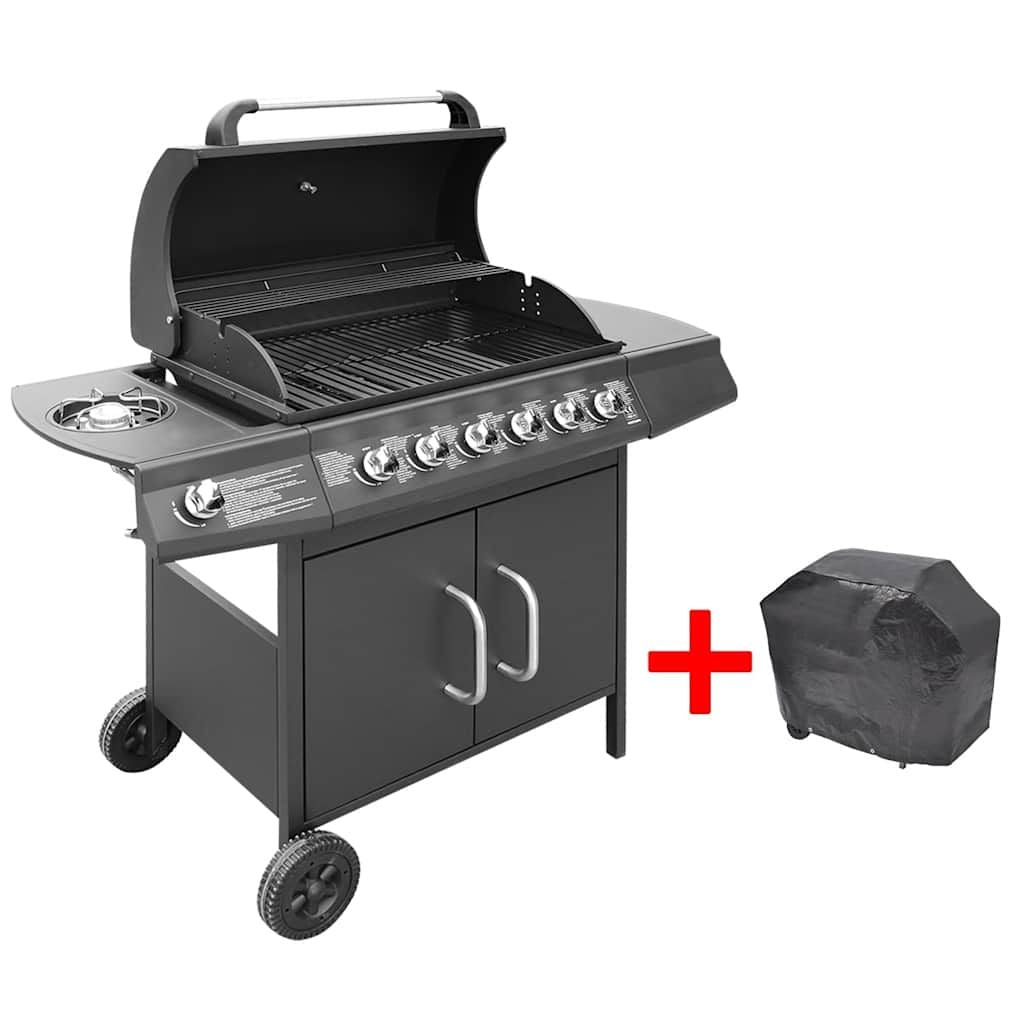 Grill gazowy Vidaxl z 6+1 palnikami, czarny