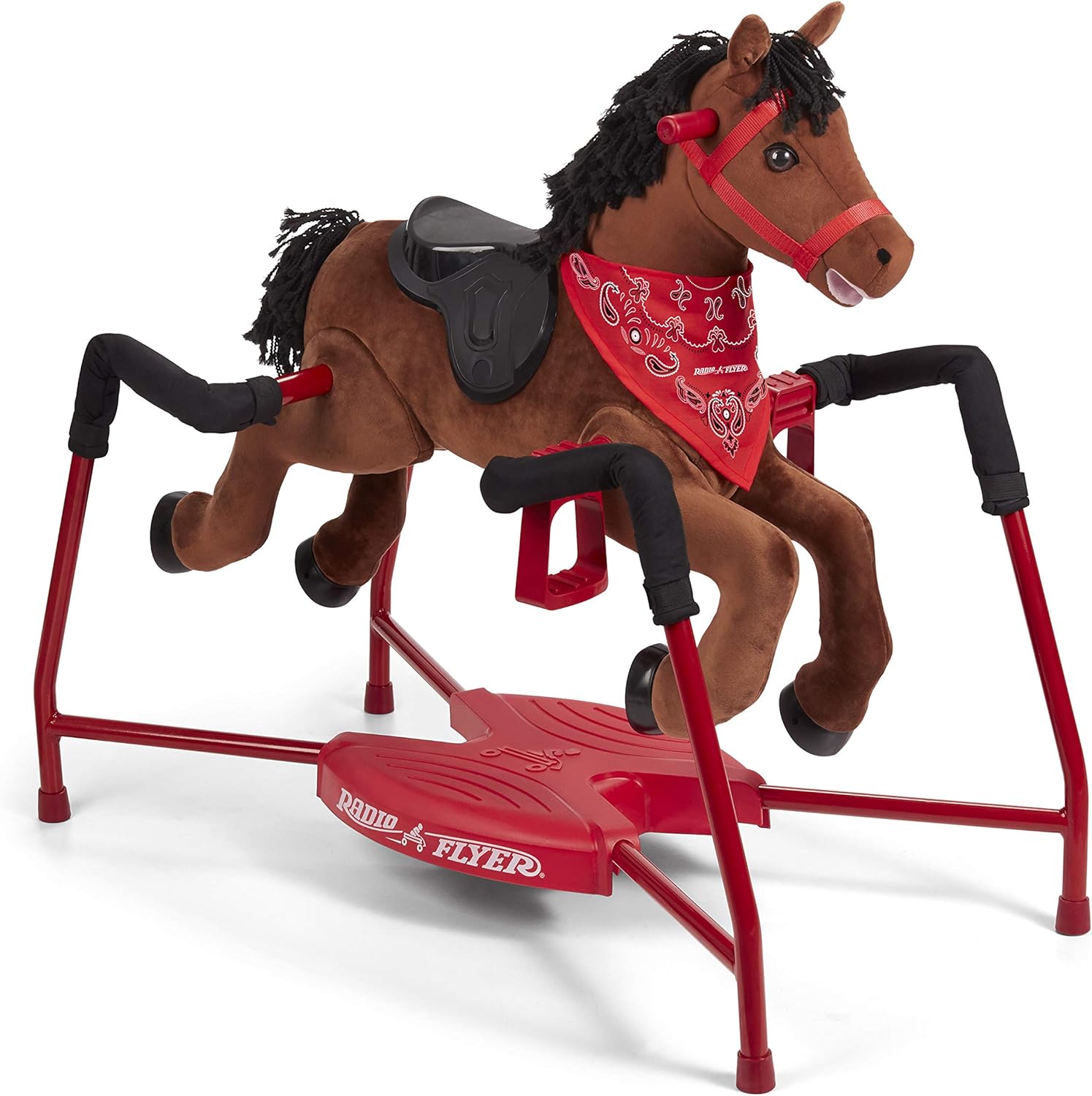 Brown plush interactive riding horse