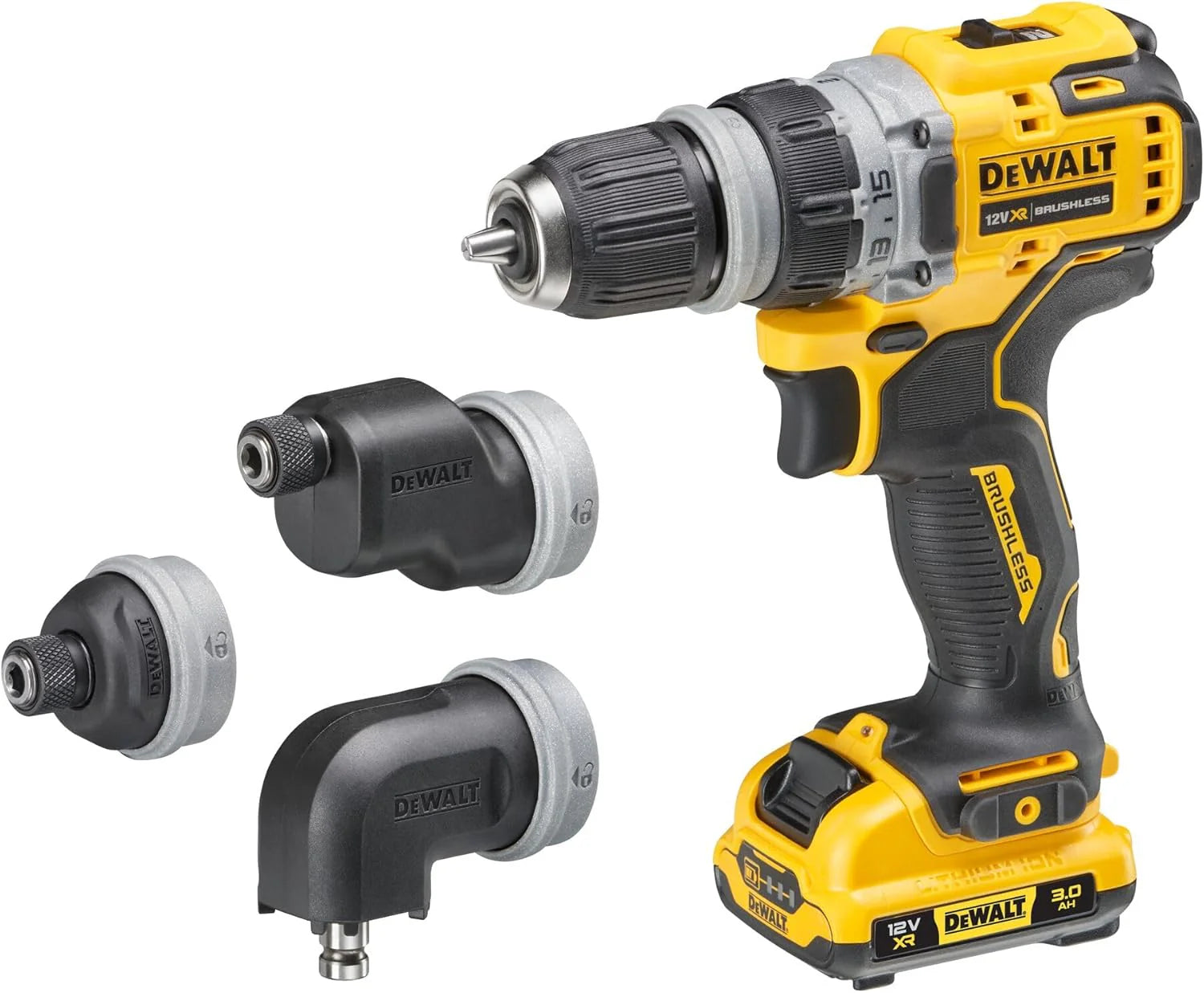 DeWALT DCD703L2T-QW Akumulatorowa wiertarko-wkrętarka, 12 V, w zestawie 2 x akumulator 3 Ah, 4 wymienne głowice, walizka TSTAK