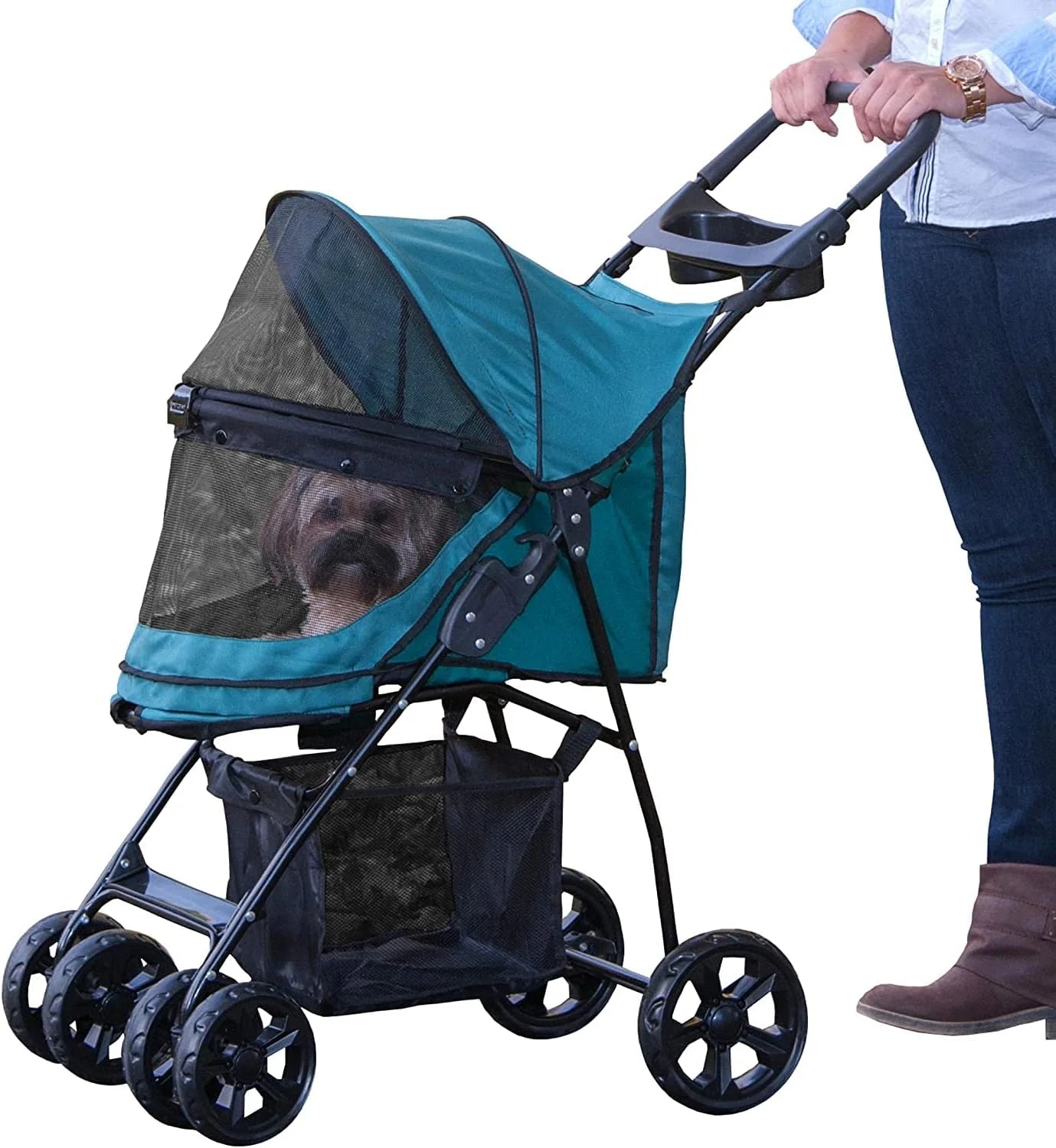 Pet Gear Happy Trails Lite wózek dla zwierząt domowych bez zamka błyskawicznego, łatwy do złożenia ze zdejmowaną wkładką, bezpieczny, kosz do przechowywania + uchwyt na kubek, 4 kolory