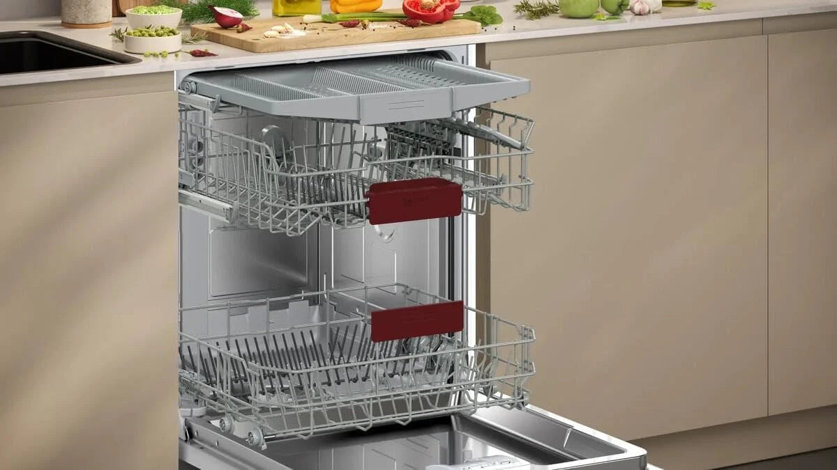 Neff S145EVS04E, N 50, inteligentna zmywarka do naczyń, częściowo zintegrowana, 60 cm, szuflada na sztućce, system koszowy Flex II, program ulubiony, silne czyszczenie Cehf 70ºC, automatyczne