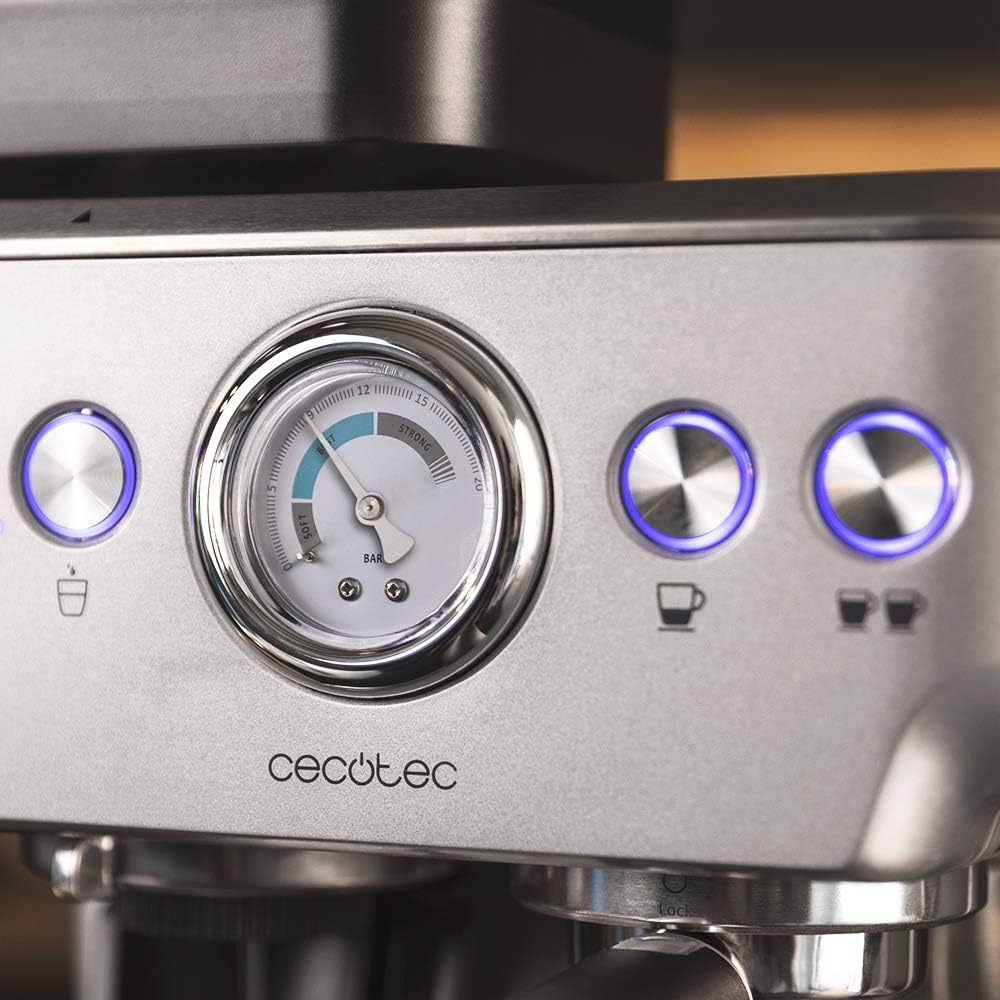 Cecotec Ekspres do kawy z podwójnym wyjściem Power Espresso 20 Barista Cream. 1550 W, 20 prętów, zbiornik na ziarna kawy 250g, młynek z 30 poziomami mielenia, termoblok, zbiornik na wodę 2.5 L