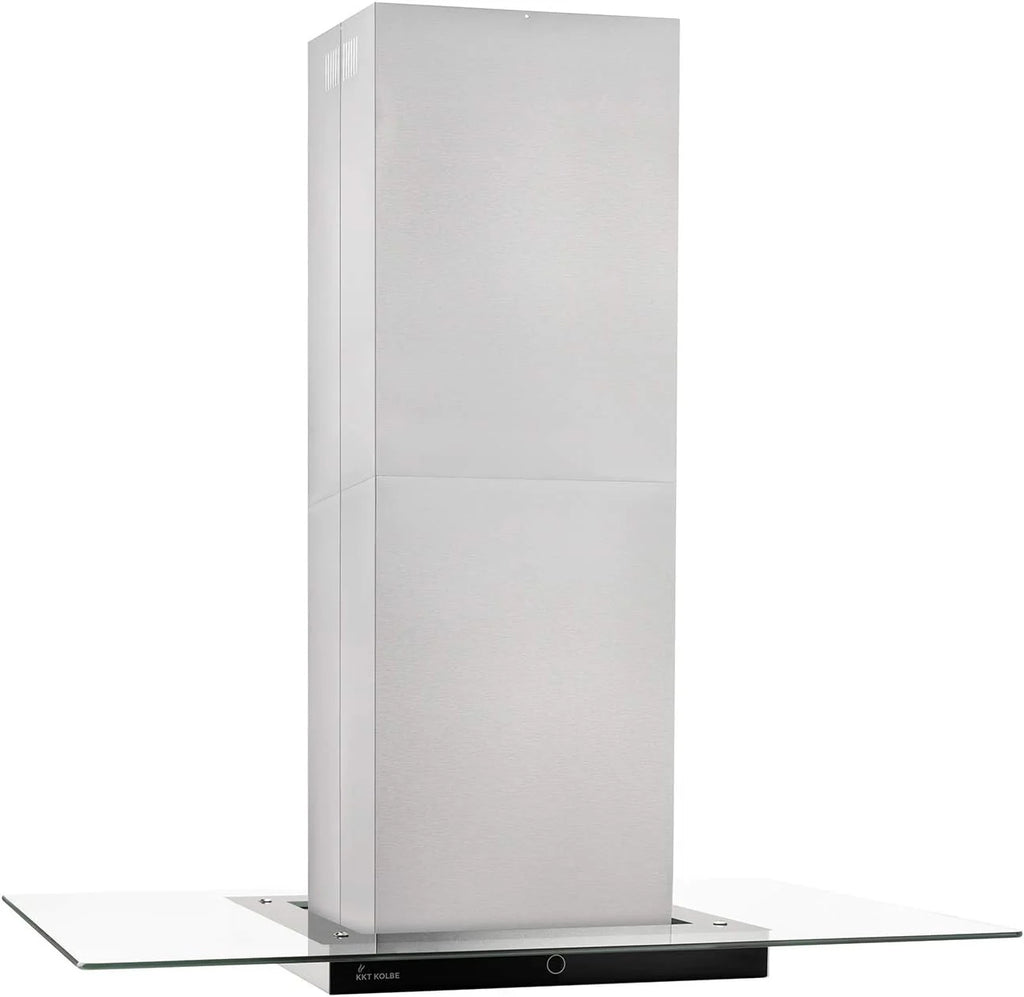 KKT KOLBE Okap kuchenny 90 cm, stal nierdzewna, czarne szkło, aplikacja Smart WiFi, funkcja automatycznego dopływu, obsługa SensorTouch, Delta-Insel-HC