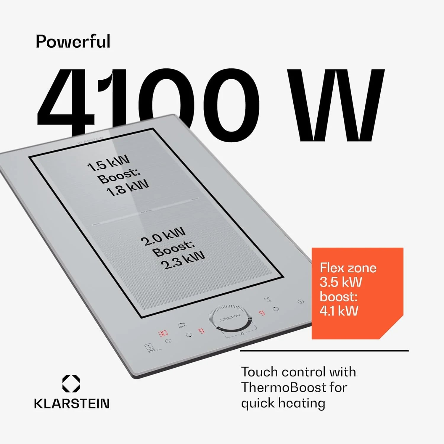 Klarstein Płyta indukcyjna, płyta kuchenna z ceramiki szklanej, 7000 W, płyta indukcyjna z 4 płytami, płyta indukcyjna do zabudowy z ekranem dotykowym i timerem, nowoczesne płyty grzewcze z