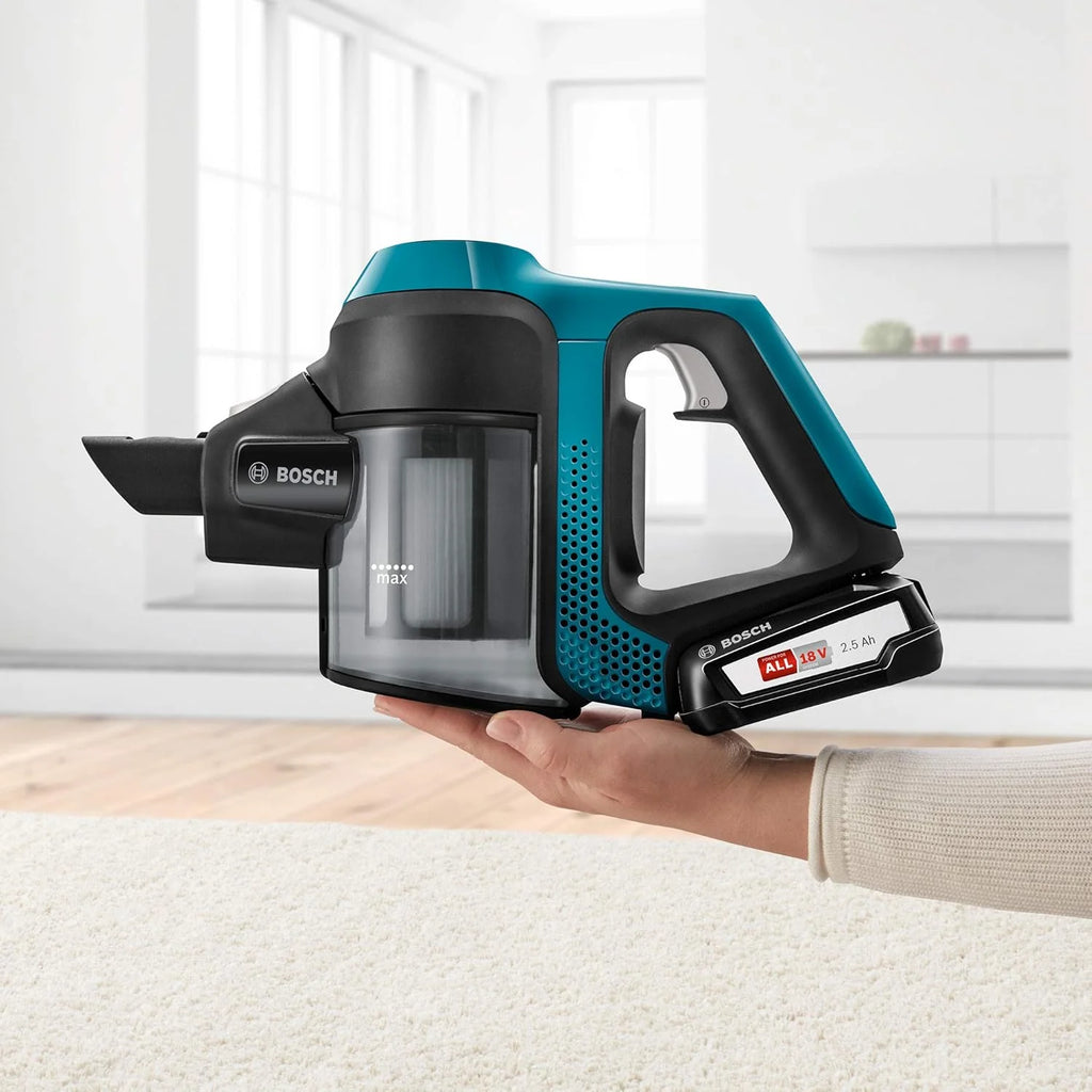 Bosch Akumulatorowy odkurzacz Unlimited seria 6 BKS6111P, bezprzewodowy odkurzacz ręczny, bezworkowy, lekki, higieniczny filtr, wysoka moc ssania, długi czas pracy, ssawka szczelinowa, wszystkie