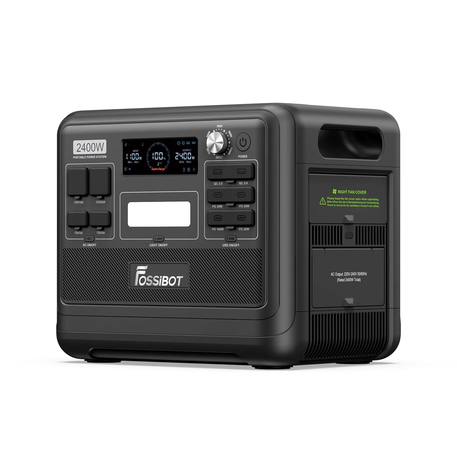 FOSSiBOT-Polska Przenośna Stacja Zasilania 2048 Wh LiFePO4, 3 wyjścia AC 2400 W, Magazyn Energii APPvay（Зарядна станція, 2048 Вт*год, 2400 Вт, аварійне живлення）