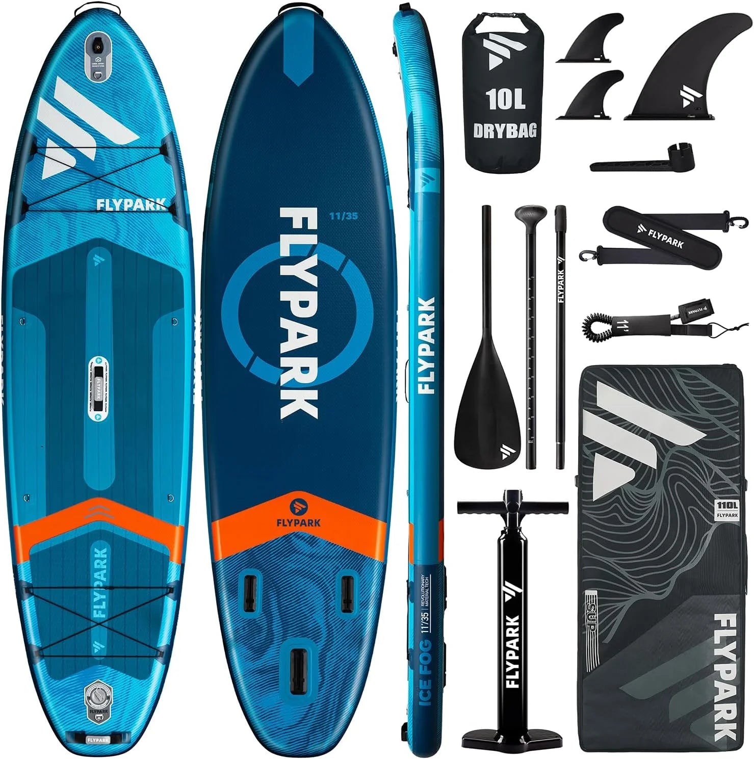 Flypark 10'8/11'x35'' wędkarstwo i rodzinne stabilne nadmuchiwane deski wiosłowe, bardzo szerokie nadmuchiwane deski SUP, łożysko 195 kg, deska do wiosłowania stojącego, uchwyt na aparat, pasek na