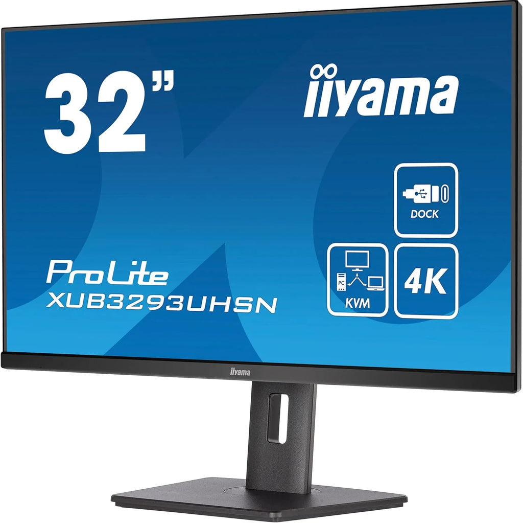 iiyama Prolite XUB3293UHSN-B5 80 cm 31,5 IPS LED monitor 4K UHD HDMI DP USB3.0 USB-C 65 W LAN przełącznik KVM Slim-Line regulacja wysokości, czarny