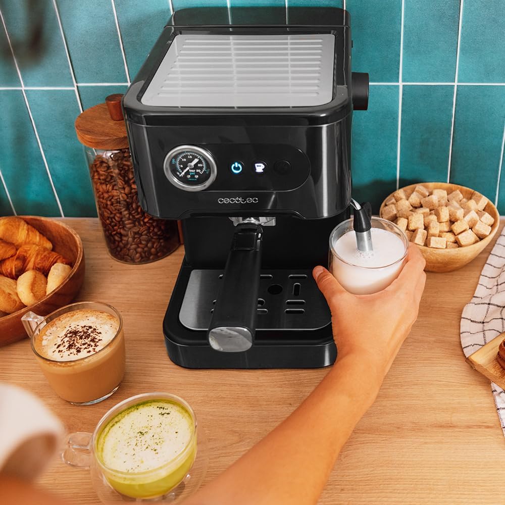 Cecotec Ekspres do kawy z podwójnym wyjściem Power Espresso 20 Barista Cream. 1550 W, 20 prętów, zbiornik na ziarna kawy 250g, młynek z 30 poziomami mielenia, termoblok, zbiornik na wodę 2.5 L