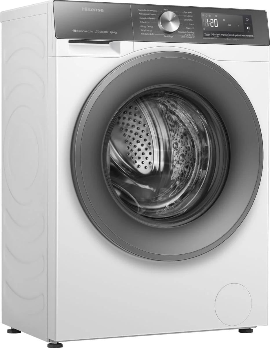 Hisense WD3S9043BW7 pralko-suszarka 9 + 6 kg, 1400 obr./min, 15 programów automatycznych, silnik inwerterowy, klasa energetyczna A-30%/D, wyświetlacz LED, szary, WiFi