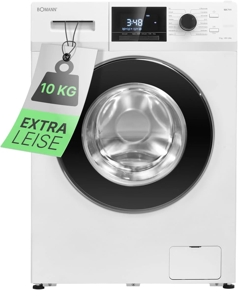 Bomann® Pralka 10 kg | maks. 1400 obr./min | 16 programów | bezszczotkowy silnik DC: wydajny, cichy i trwały | wybór czasu zakończenia | system bezpieczeństwa węża dopływowego | Washing Machine | WA