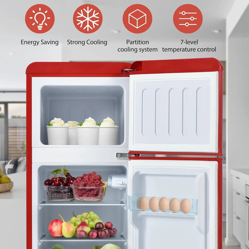 Lodówka w stylu retro, lodówko-zamrażarka, wysokość 105,5 cm, szerokość 41 cm, dwudrzwiowa, całkowita pojemność 92 litrów, 116 kWh/rok, -27°C ~ 13 °C, światło LED (czarny)