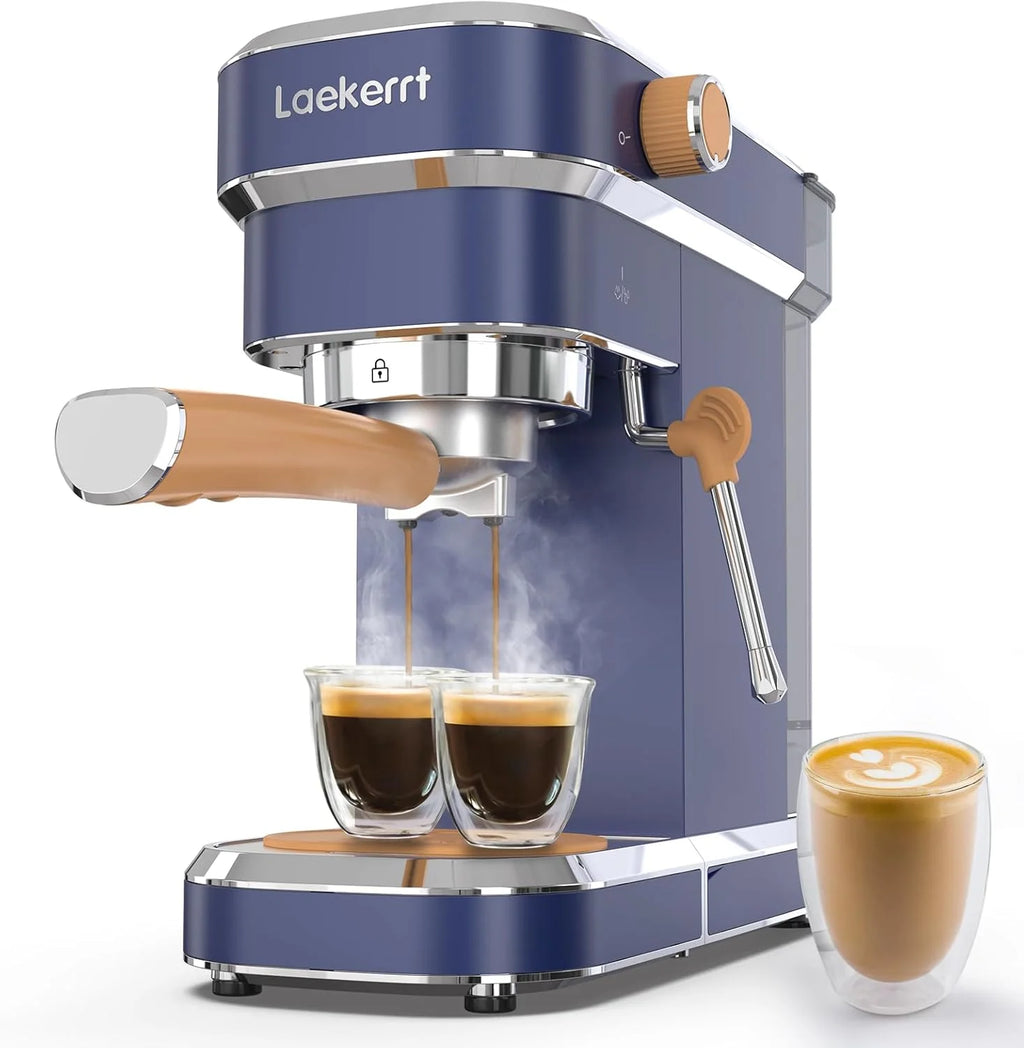 Laekerrt CMEP01 ekspres do kawy z 20 barami, ze spieniaczem do mleka, domowy ekspres do kawy Expresso do cappuccino i latte (granatowy, stal nierdzewna), prezent dla miłośników kawy, ojca
