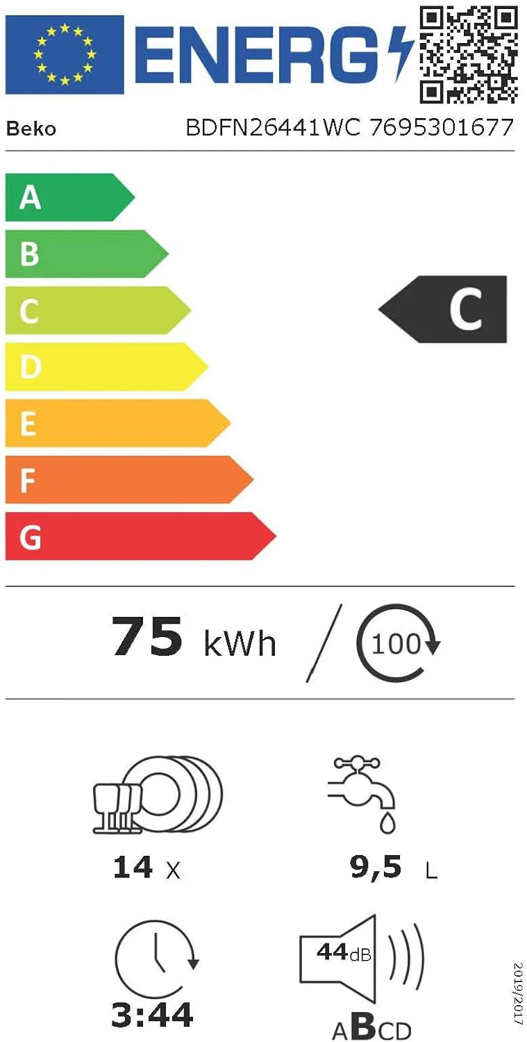 Beko BDFN26430W zmywarka do naczyń 60 cm, wolnostojąca, do zabudowy, na 14 nakryć wymiarowych, 6 programów, 4 dodatkowe funkcje, 3 poziomy zlewu, HigienIntense, SelfDry, program do połowy załadunku,