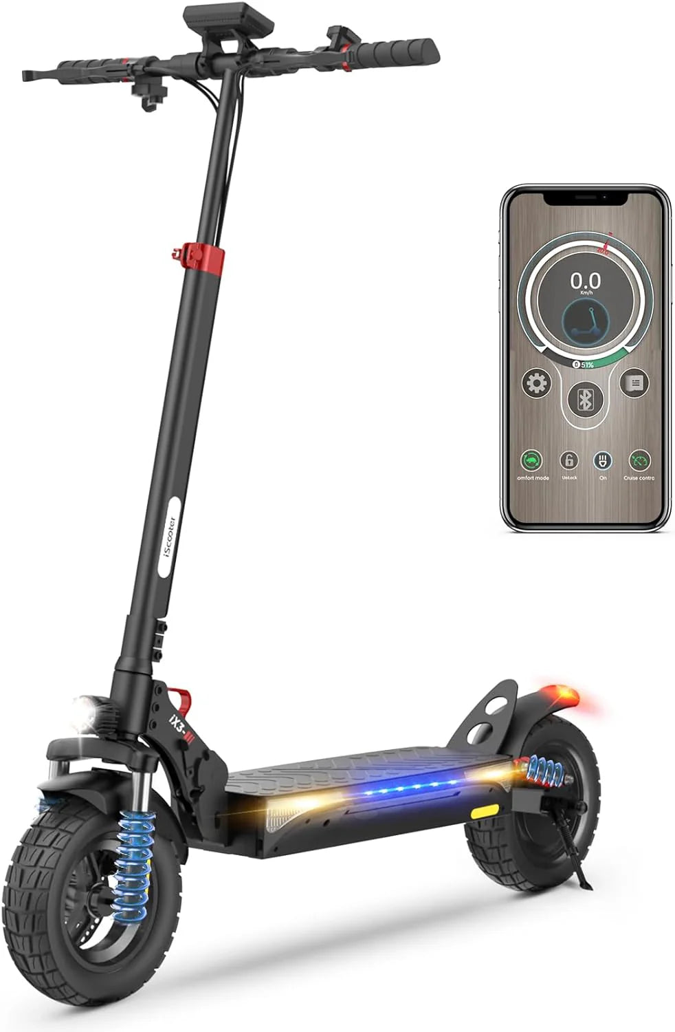 iScooter ix3 hulajnoga elektryczna dla dorosłych, bateria 480WH, maksymalna autonomia 40 km, składana hulajnoga elektryczna, sterowanie aplikacją, ładowanie 120 kg, regulowana kierownica, czterokrotne