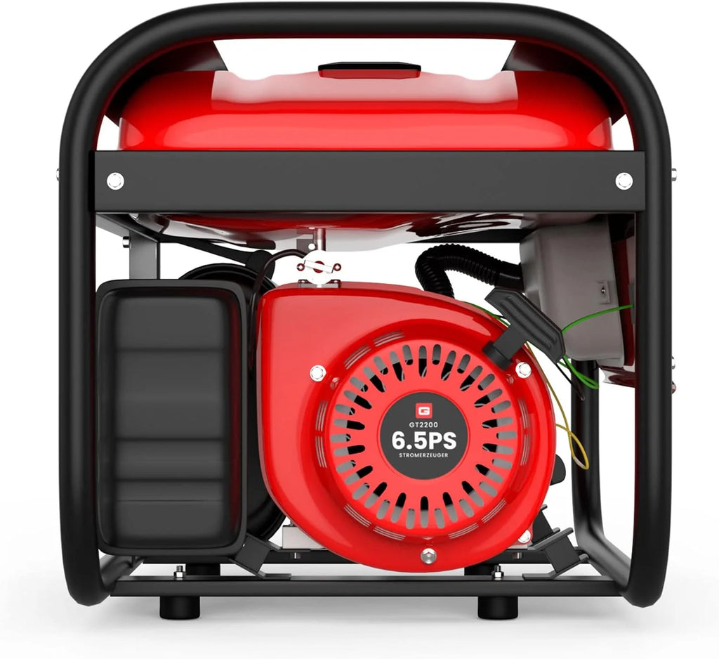 GENTOR generator prądu awaryjnego benzyna cichy 2200 Watt 6.5HP, generatory prądu 4-suwowy silnik benzynowy, 2x 230V, 1x 12V, pull-start, dla kempingu, na zewnątrz, warsztat, dom