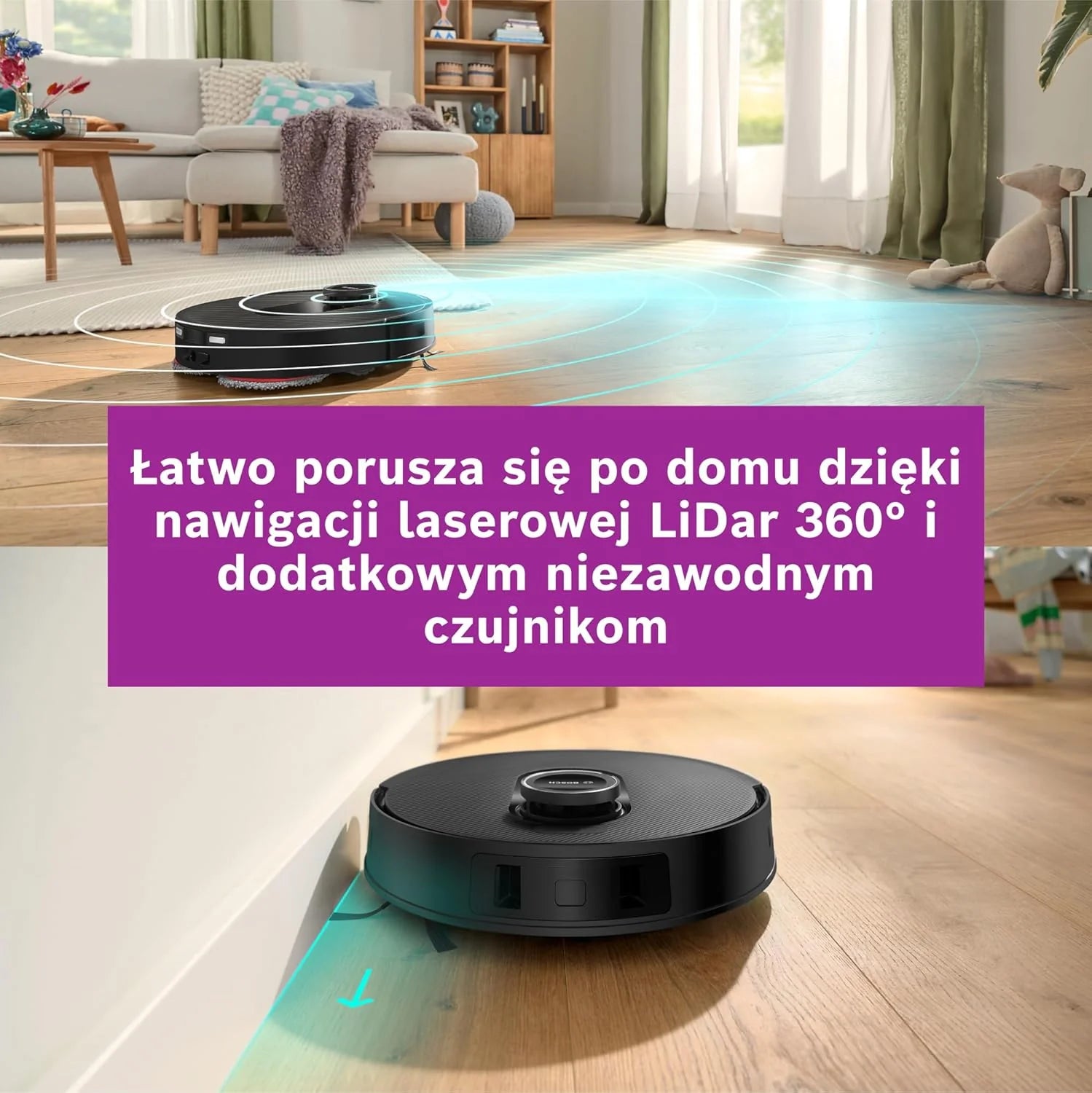 Bosch Spotless Max Robot sprzątający z funkcją mopowania, moc ssania 11 000 Pa, wysuwana nakładka mopującą, stacja czyszczącą, nawigacją Smart Vision, aplikacja Bosch Home Connect, BCRDW3B, czarny