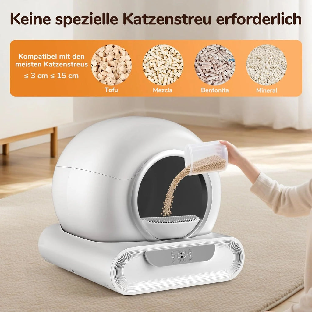 Kuweta dla kotów, samoczyszcząca, ekstra 68 l, sterowanie za pomocą aplikacji, samoczyszcząca, automatyczna kuweta dla kota