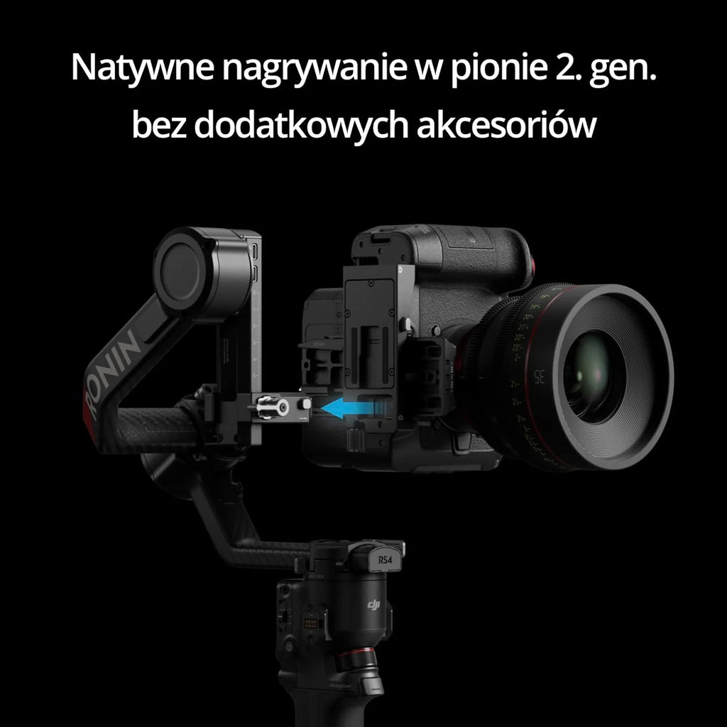 DJI RS 4 Pro, 3-osiowy gimbal do lustrzanek cyfrowych i kamer Canon/Sony/Panasonic/Nikon/Fujifilm, natywne nagrywanie w pionie 2 gen., 4,5 kg udźwigu, silniki Dual Focus i Zoom