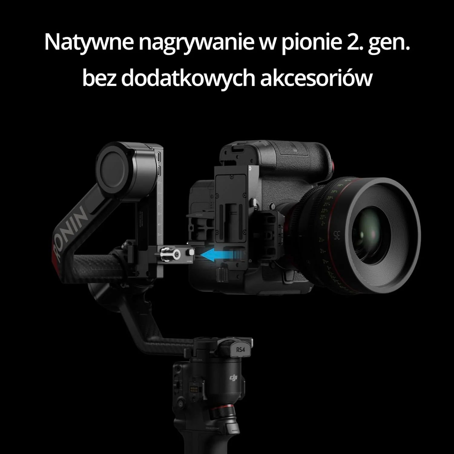 DJI RS 4 Pro, 3-osiowy gimbal do lustrzanek cyfrowych i kamer Canon/Sony/Panasonic/Nikon/Fujifilm, natywne nagrywanie w pionie 2 gen., 4,5 kg udźwigu, silniki Dual Focus i Zoom