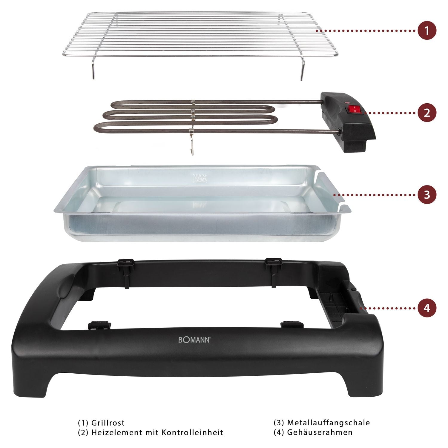 Bomann Bq 1240 - Grill elektryczny z chromowanym rusztem 35,5 x 24,5 cm, 2000 W, czarny