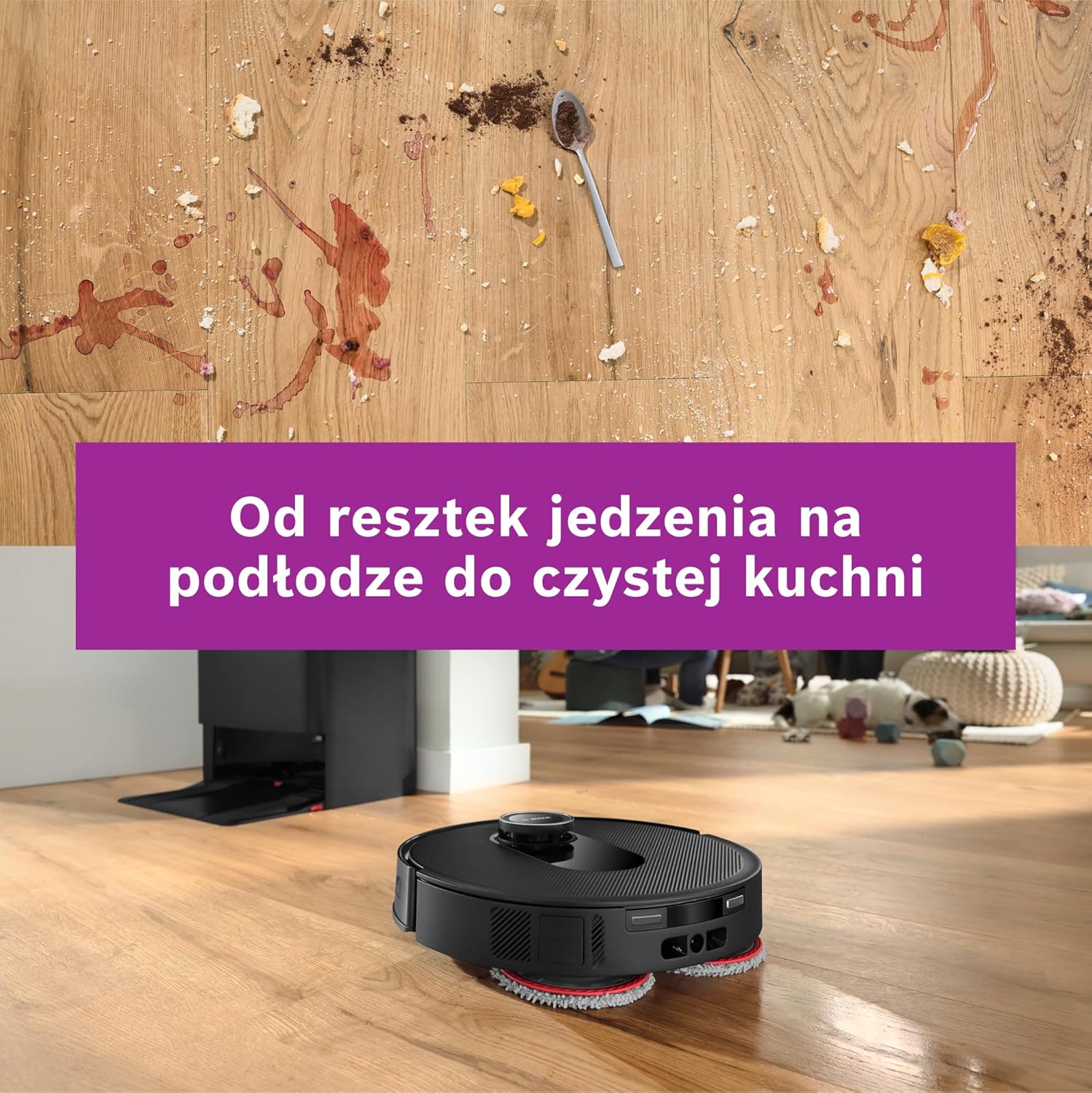 Bosch Spotless Max Robot sprzątający z funkcją mopowania, moc ssania 11 000 Pa, wysuwana nakładka mopującą, stacja czyszczącą, nawigacją Smart Vision, aplikacja Bosch Home Connect, BCRDW3B, czarny