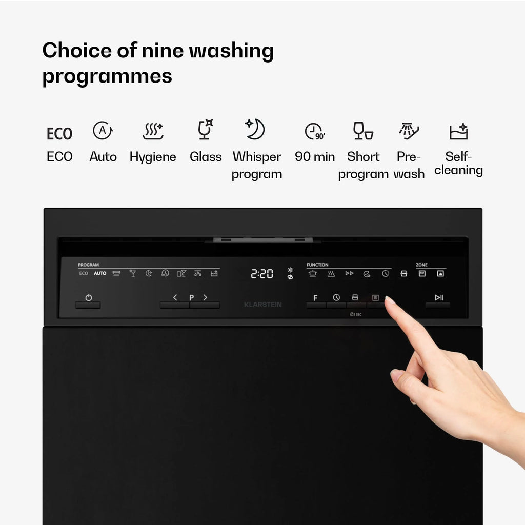 Klarstein Velaire zmywarka do naczyń 45 cm – półzintegrowana, 10 miejsc, 9 programów, 42 dB, klasa energetyczna B, AquaStop, zabezpieczenie przed dziećmi, częściowo zintegrowana zmywarka