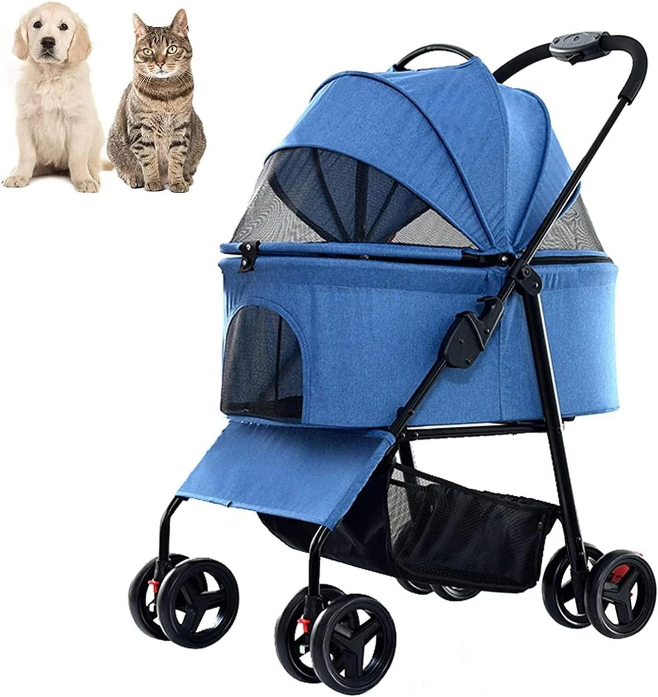 Wózek dla zwierząt Premium Pet Stroller Cat Dog Wózki dla średnich psów, 3 w 1 składany wózek dla kota (czerwony)