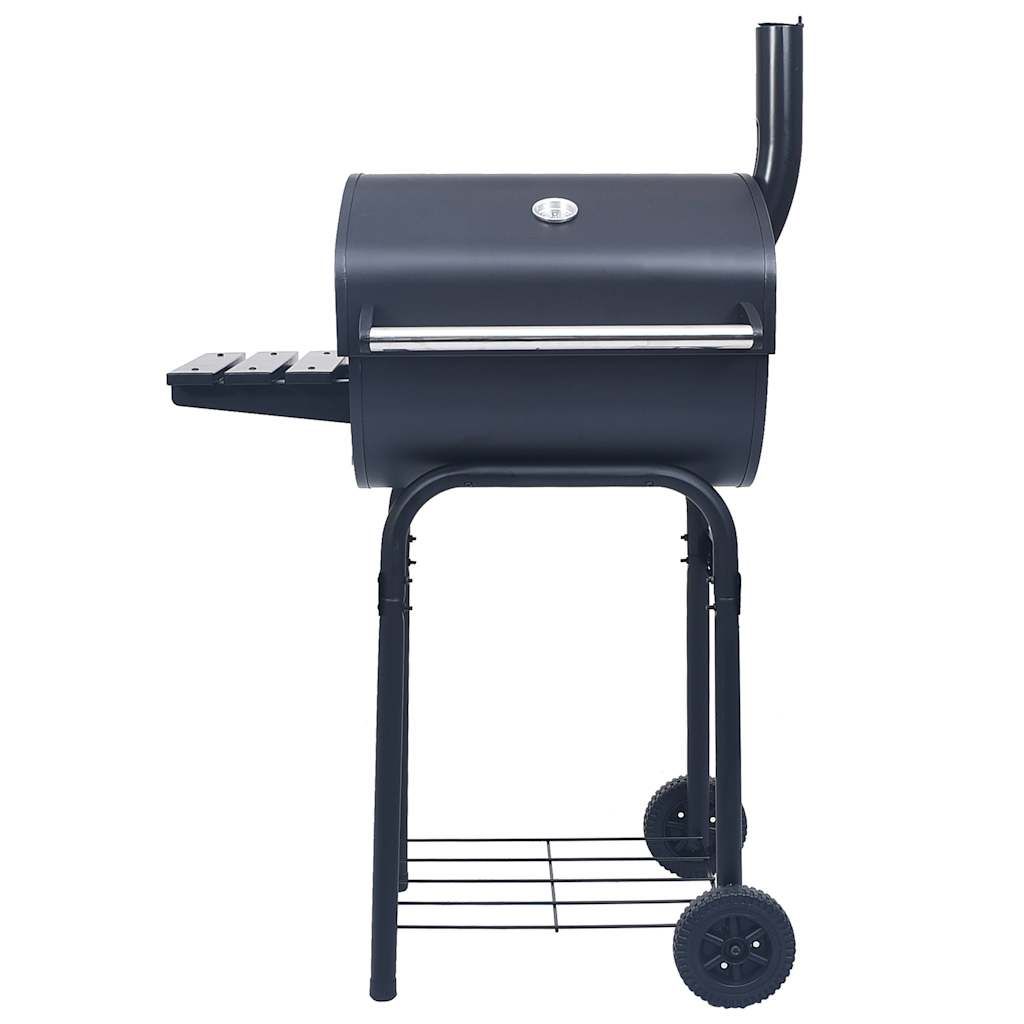 Czarny grill węglowy z wędzarnią i dolną półką vidaxl