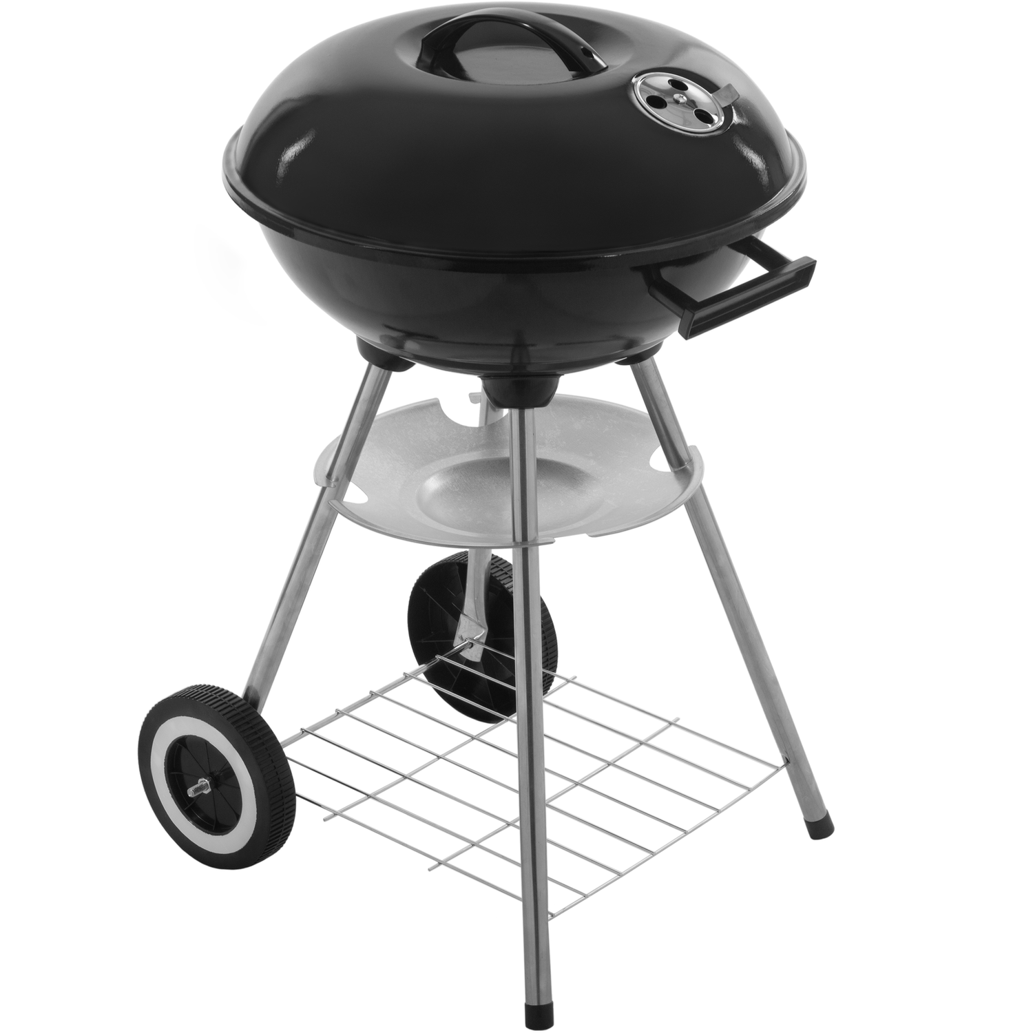 Primematik - 41x70cm okrągły grill węglowy z pokrywką i kółkami do ogrodu i na kemping Kh51000