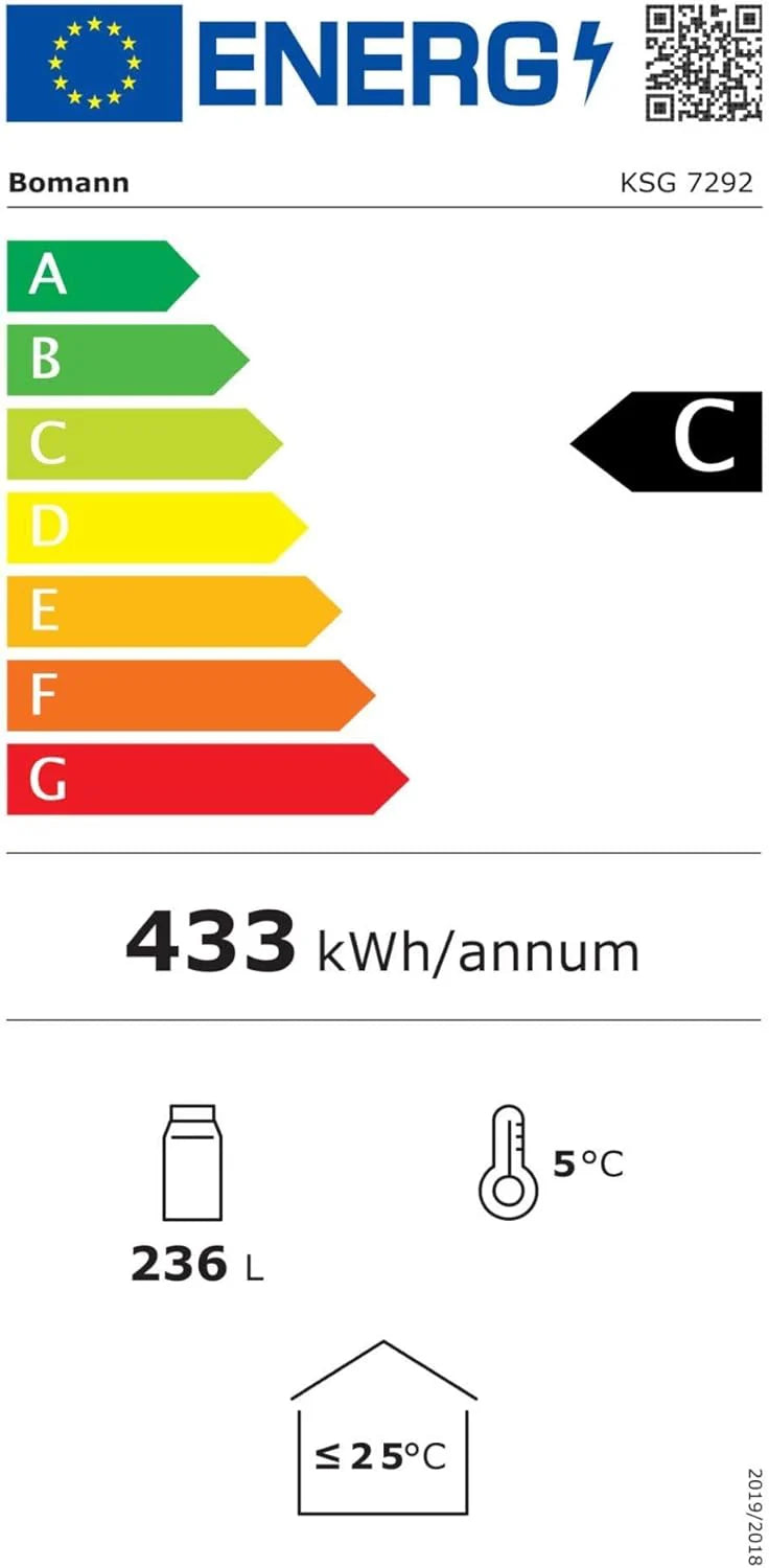 Lodówka Bomann® z drzwiami szklanymi, Klasa energetyczna C, 143 cm, Lodówka na napoje 2-12°C, MultiAirflow, 5 półek drucianych, Odwracalny zawias drzwi, 236 l, Chłodziarka na butelki, KSG 7292, biała