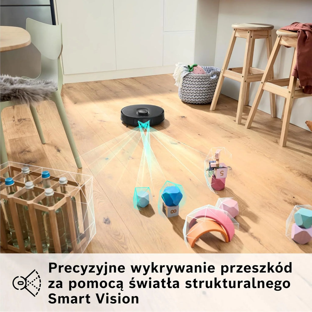 Bosch Spotless Max Robot sprzątający z funkcją mopowania, moc ssania 11 000 Pa, wysuwana nakładka mopującą, stacja czyszczącą, nawigacją Smart Vision, aplikacja Bosch Home Connect, BCRDW3B, czarny