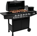 Grill gazowy Fireplus 6+1, 12,9 kW – stal nierdzewna czarna – grill z kółkami, model GRILL-6F – grill XXL z wózkiem i termometrem – 138 x 52 x 103 cm – 7 palników i tacka boczna