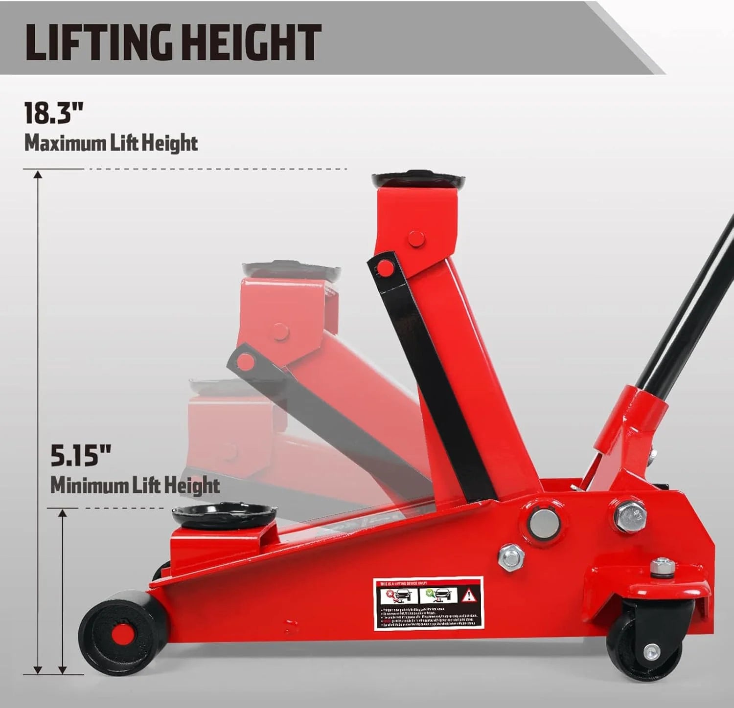 3 Ton Low Profile, Aluminum and Steel Racing Floor Jack with Dual Pistons Quick Lift Pump for Sport Utility Vehicle, Lifting Range 3-15/16 min to 18-5/16 max, Red
