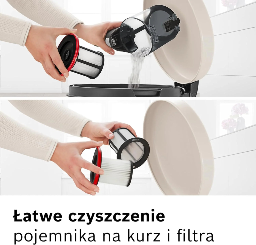 Bosch Akumulatorowy odkurzacz Unlimited seria 6 BKS6111P, bezprzewodowy odkurzacz ręczny, bezworkowy, lekki, higieniczny filtr, wysoka moc ssania, długi czas pracy, ssawka szczelinowa, wszystkie