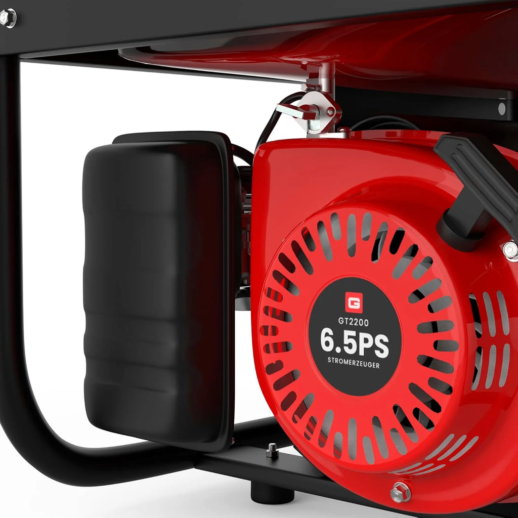 GENTOR generator prądu awaryjnego benzyna cichy 2200 Watt 6.5HP, generatory prądu 4-suwowy silnik benzynowy, 2x 230V, 1x 12V, pull-start, dla kempingu, na zewnątrz, warsztat, dom