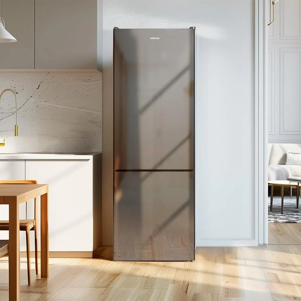 Cecotec Lodówka kombi Bolero CoolMarket Combi 250 Grey Glass E. Klasa energetyczna E lodówka z szarym szkłem 180 x 55 cm, 250 l, No Frost, Multi Air Flow, szybkie chłodzenie.