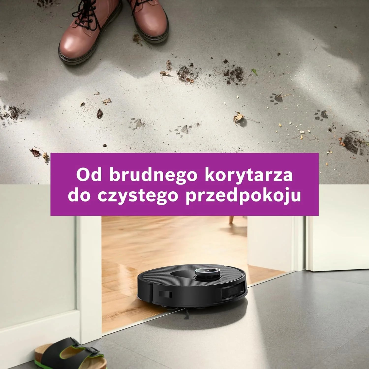 Bosch Spotless Max Robot sprzątający z funkcją mopowania, moc ssania 11 000 Pa, wysuwana nakładka mopującą, stacja czyszczącą, nawigacją Smart Vision, aplikacja Bosch Home Connect, BCRDW3B, czarny