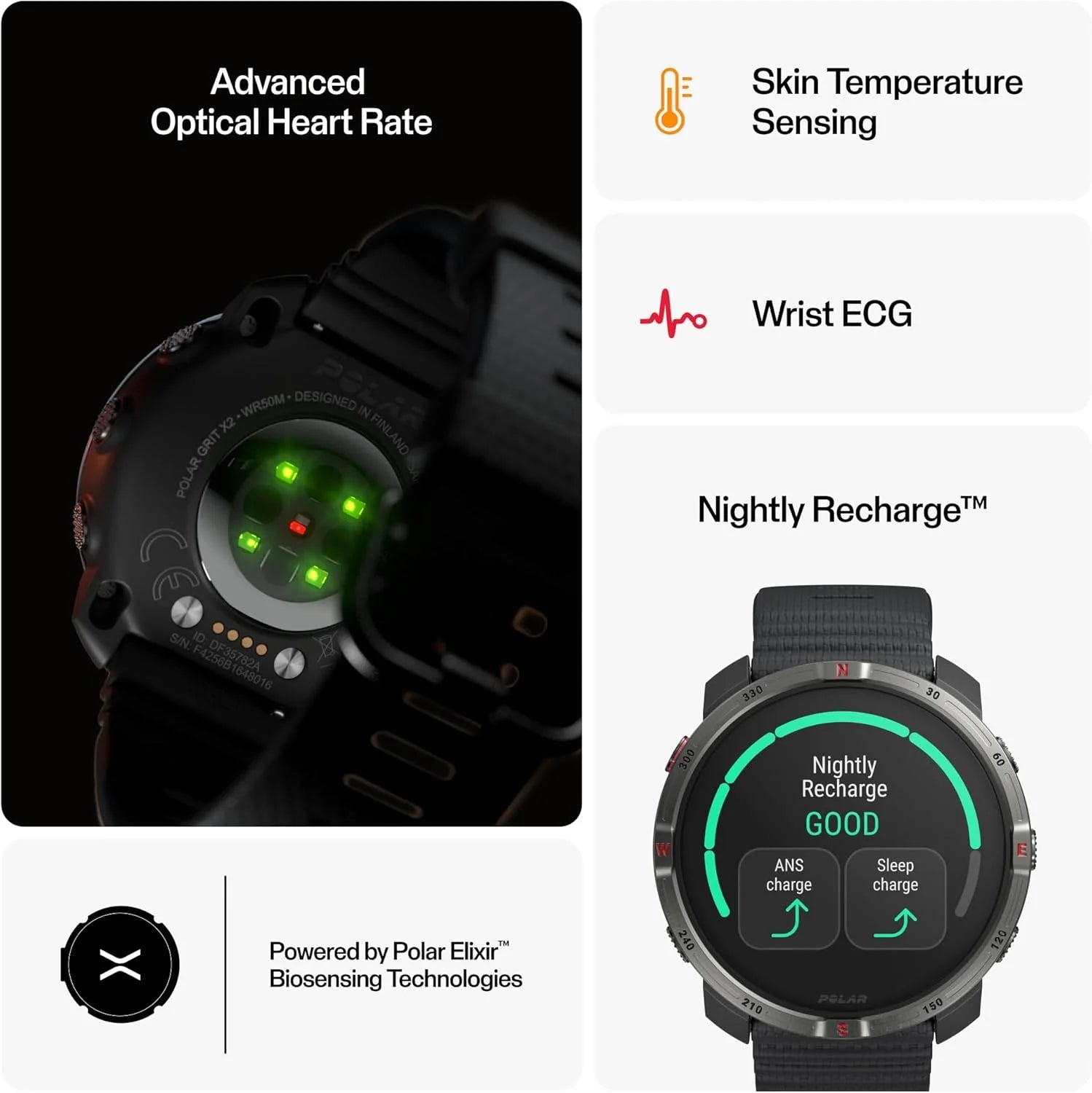 Polar Grit X2 outdoorowy zegarek z GPS – wyświetlacz AMOLED, mapy offline, GPS o podwójnej częstotliwości, EKG z nadgarstka, biosensory Elixir, TrainingPeaks, SpO2, do 7 dni pracy na baterii