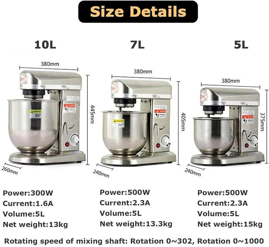 Commercial Food Mixer, 3 Speeds Food Stand Mikser, Kitchen Heavy Duty Mikser Mikser Z Miską Ze Stali Nierdzewnej Stojak Na Bakery Pizzeria Restaurant,5L