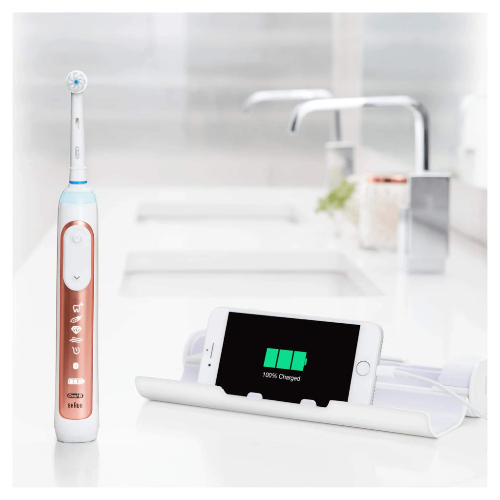 Oral-B Genius X 20900 elektryczna szczoteczka do zębów, dwupak, 6 trybów czyszczenia, Bluetooth, etui, prezent, różowe złoto