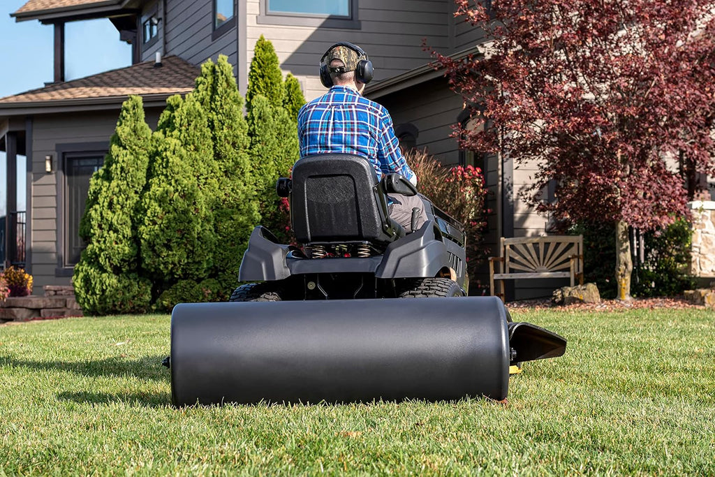 18 x 48 Tow Behind Poly Lawn Roller 550 lbs Weight with Water, Poly Drum and Steel Frame, with Plug. Designed for Lawn and Garden Tractors