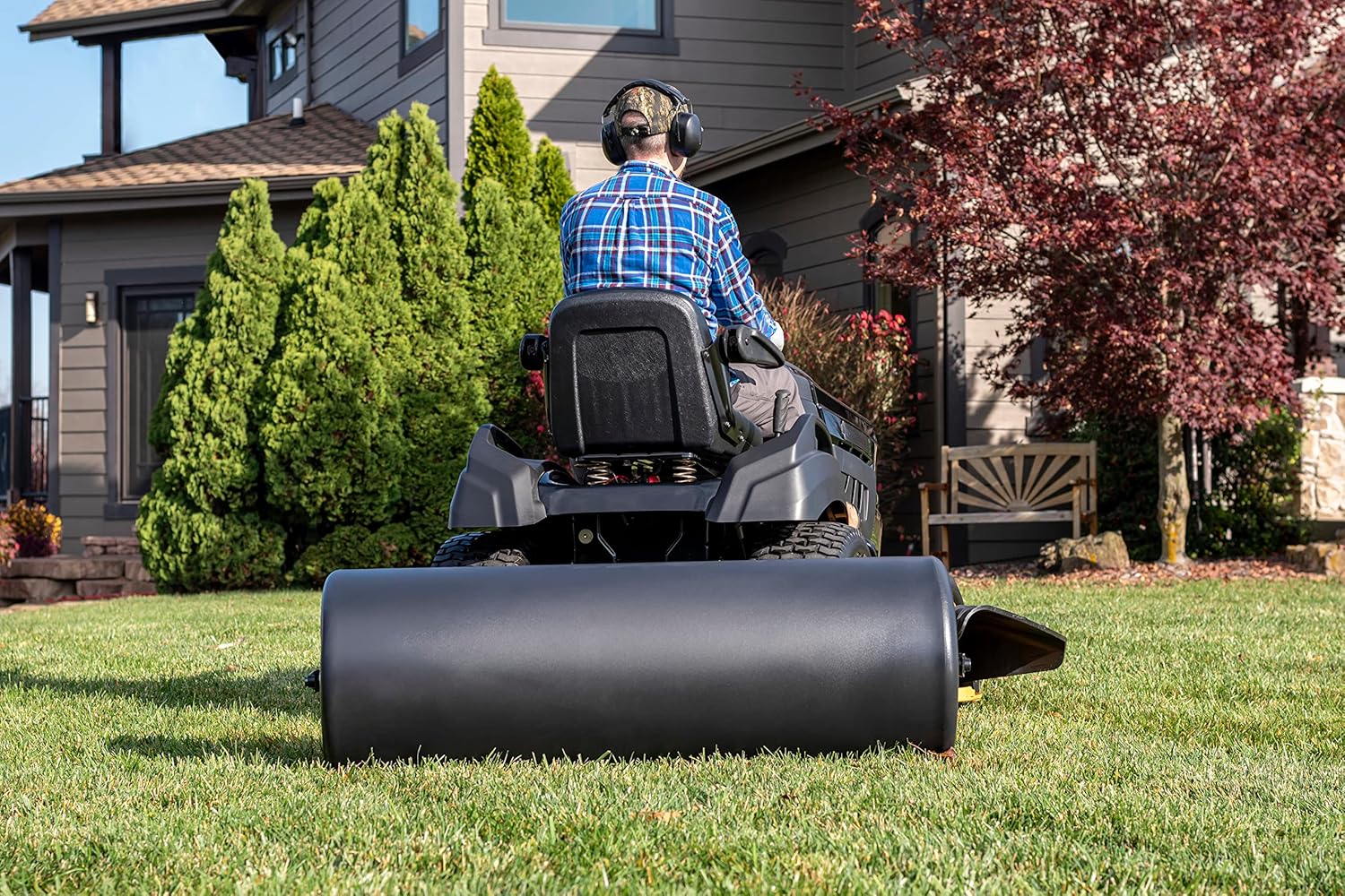 18 x 48 Tow Behind Poly Lawn Roller 550 lbs Weight with Water, Poly Drum and Steel Frame, with Plug. Designed for Lawn and Garden Tractors