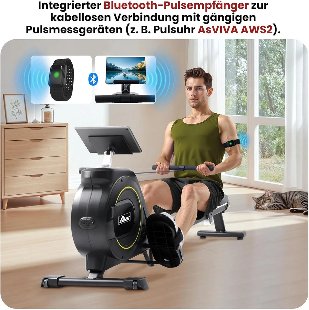 AsVIVA RA11 wioślarz składany | magnetyczny system hamowania i elektronicznie regulowany opór | wioślarz do domu | trening całego ciała i wytrzymałość | fitness | domowy trener do budowy mięśni i